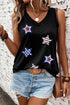 Black July 4th Sequin Star Patched V Neck Tank Top